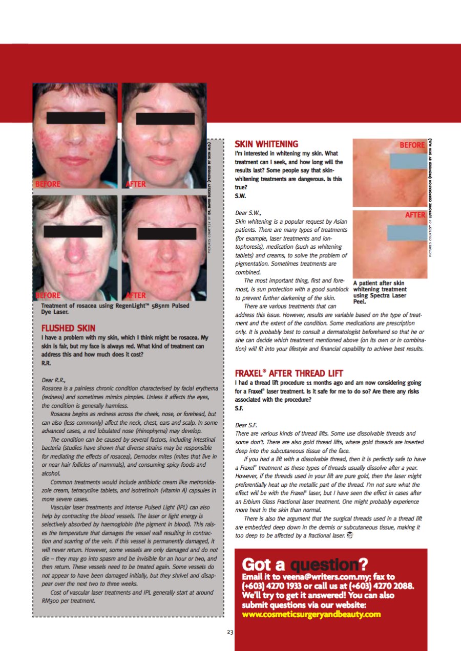 Ask the Dermatologist, Cosmetic Surgery and Beauty, Issue 1, 2010.